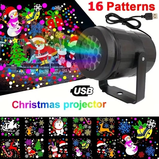 1Pc Snowflake Christmas Laser Projector Light,16 Patterns Waterproof Rotating Christmas LED Stage Lights Christmas Decoration